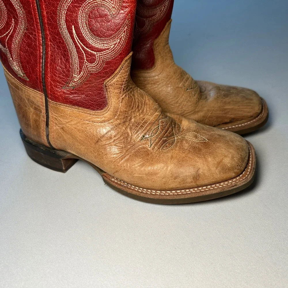 Cody James Cowboy Boots Kids 4D Red Brown Leather Square Toe Western Embroidered